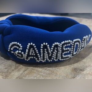 Blue black and white game day headband
